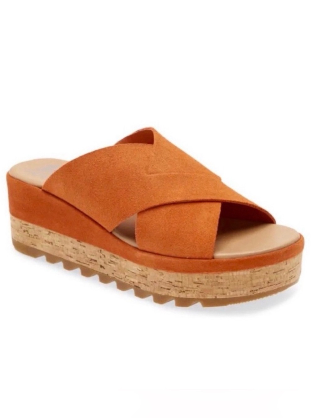 Sorel Cameron Orange Suede Cross-Band Platform Sandal